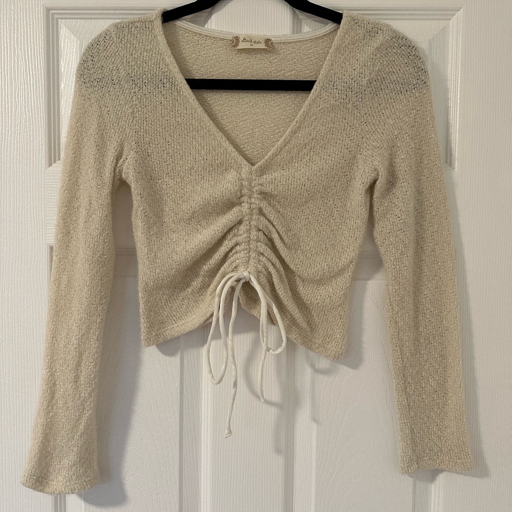 Altar’d State Sweater Material Cinch Front Cropped Long Sleeve (S)